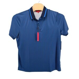 NEW Redvanly Norvins Polo Shirt Men XL Marine Blue Geometric 4-Way Stretch R2501